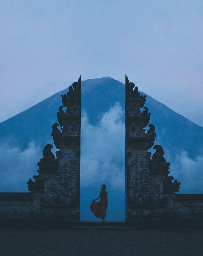 The iconic Gates of Heaven at Pura Lempuyang framing Mount Agung.