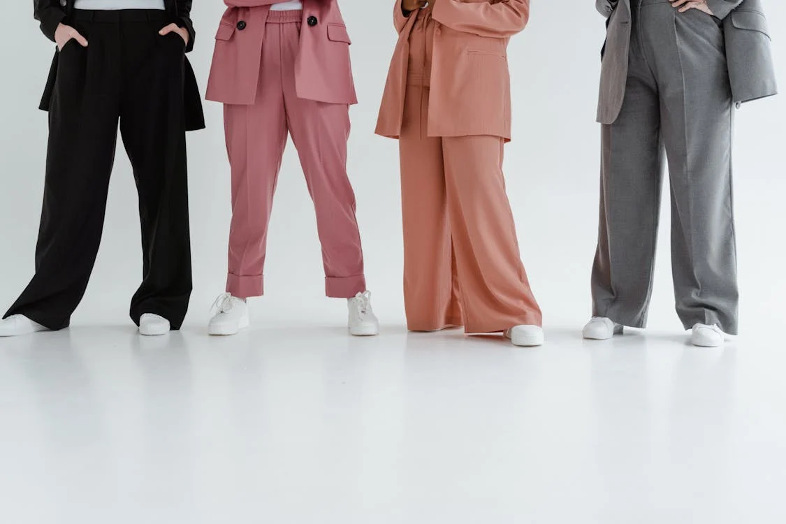 Monochrome blazers and shoes.