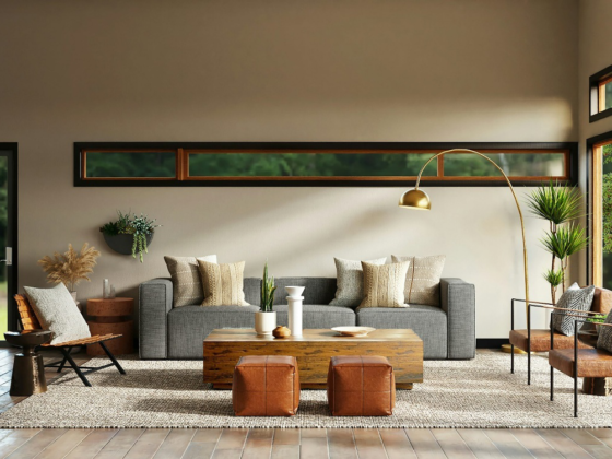 Stylish living room with modern furniture and indoor plants